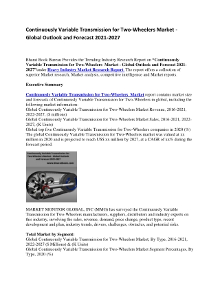 Continuously Variable Transmission for Two-Wheelers Market - Global Outlook and Forecast 2021-2027-converted