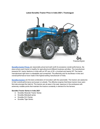 Latest Sonalika Tractor Price in India 2021 | Tractorgyan