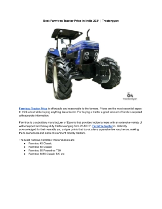 Best Farmtrac Tractor Price in India 2021 | Tractorgyan