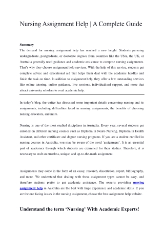 Nursing Assignment Help | A Complete Guide