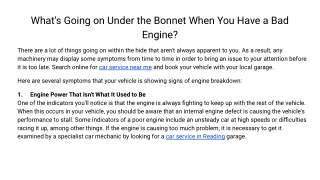 What's Going on Under the Bonnet When You Have a Bad Engine_