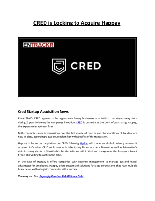 CRED is Looking to Acquire Happay