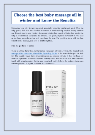 Choose the best baby massage oil in winter and know the Benefits