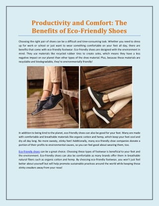 Productivity and Comfort: The Benefits of Eco-Friendly Shoes