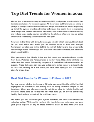 Top Diet Trends for Women in 2022