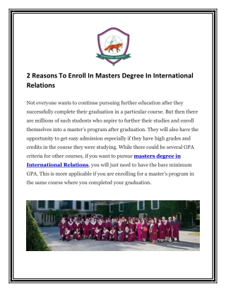 2 Reasons To Enroll In Masters Degree In International Relations