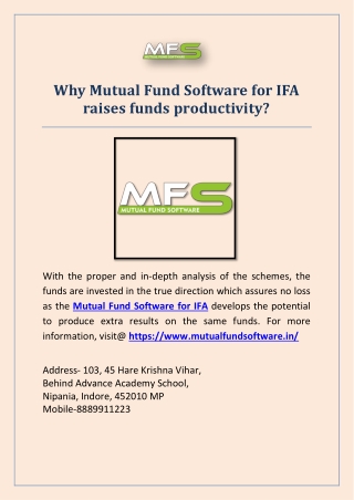 Why Mutual Fund Software for IFA raises funds productivity