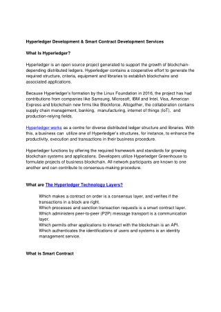 Hyperledger Development & Smart Contract Development