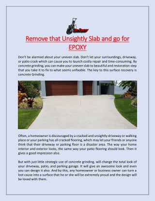 Remove that Unsightly Slab and go for EPOXY
