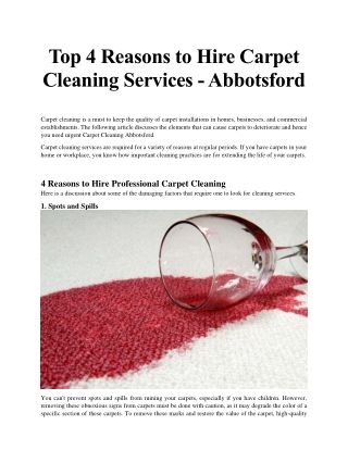 Top 4 Reasons to Hire Carpet Cleaning Services - Abbotsford