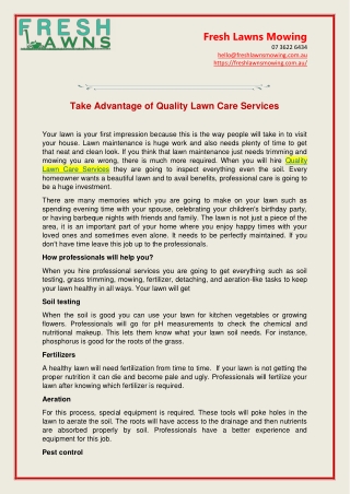 Take Advantage of Quality Lawn Care Services