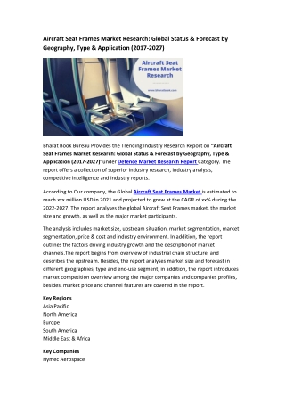 Global Aircraft Seat Frames Market Research Report 2021-2027
