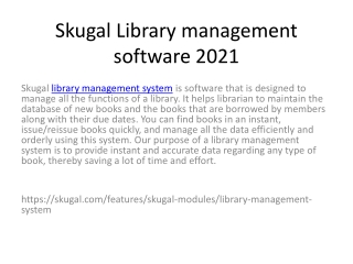 Skugal Library management software 2021