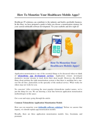 How‌ ‌To‌ ‌Monetize‌ ‌Your‌ ‌Healthcare‌ ‌Mobile‌ ‌Apps‌