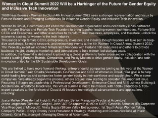 Women in Cloud Summit 2022 Will be a Harbinger of the Future for Gender Equity