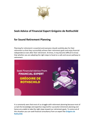 Seek Advice of Financial Expert Grégoire de Rothschild for Sound Retirement Plan