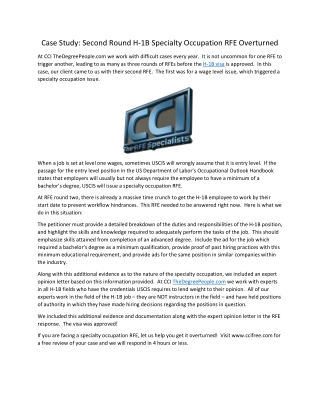 Case Study Second Round H-1B Specialty Occupation RFE Overturned