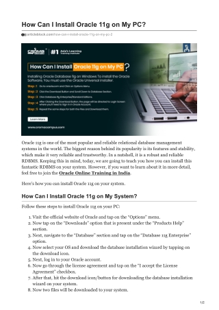 How Can I Install Oracle 11g on My PC