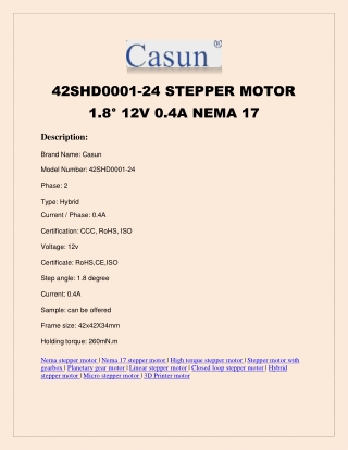 NEMA 17 STEPPER MOTOR 1.8° 12V 0.4A Casunsteppermotor.com