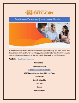 Buy Bitcoin Vancouver  Vancouver Bitcoin