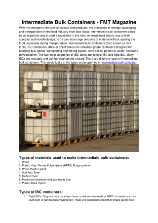 Intermediate Bulk Containers - FMT Magazine