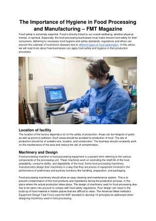 The Importance of Hygiene in Food Processing and Manufacturing – FMT Magazine