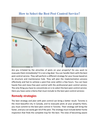 How to select the best pest control service