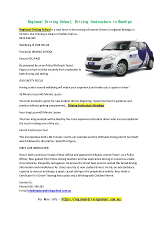 Regional Driving School, Driving Instructors in Bendigo