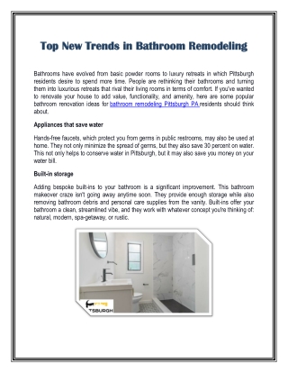 Top New Trends in Bathroom Remodeling