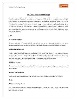Do’s and Don’ts of Self Storage