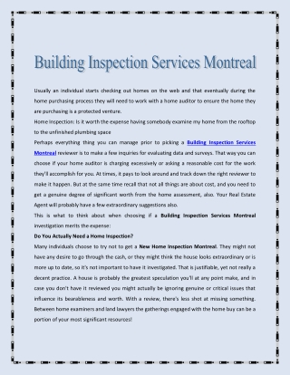 Building Inspection Services Montreal
