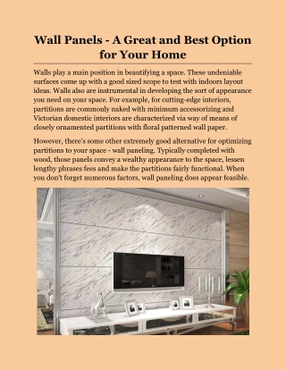 Wall Panels - A Great Option for Your Home