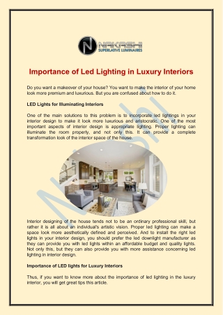 Importance of Led Lighting in Luxury Interiors