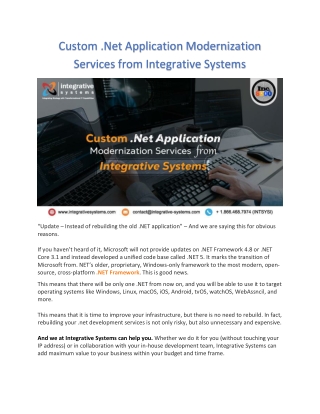 Custom .Net Application Modernization Services from Integrative Systems