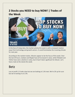 2 Stocks you NEED to buy NOW! | Trades of the Week