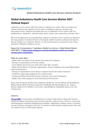 Global Ambulatory Health Care Services Market Research Report 2019-2027