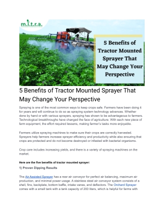 5 Benefits of Tractor Mounted Sprayer That May Change Your Perspective