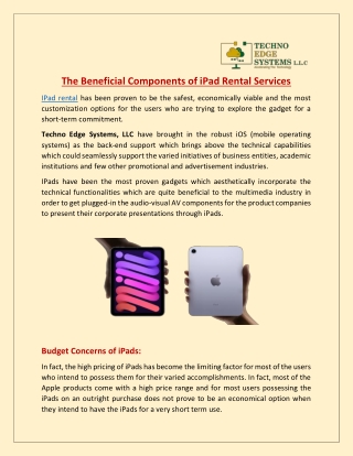 The Beneficial Components of iPad Rental Services