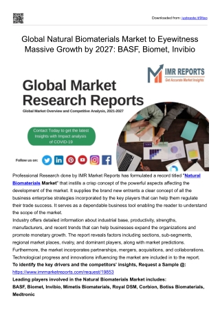 Global Natural Biomaterials Market to Eyewitness Massive Growth by 2027