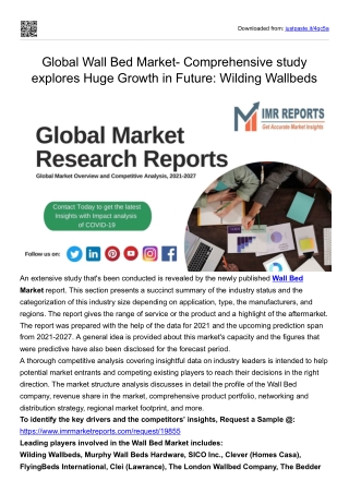Global Wall Bed Market- Comprehensive study explores Huge Growth in Future