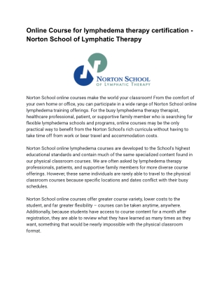 Online Course for lymphedema therapy certification - Norton School of Lymphatic Therapy