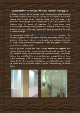 Get the Most Creative Designs for Glass Partitions in Singapore
