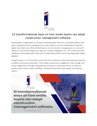 10 transformational ways on how onsite teams can adopt construction management software.