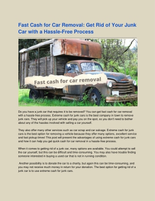 Fast Cash for Car Removal: Get Rid of Your Junk Car with a Hassle-Free Process