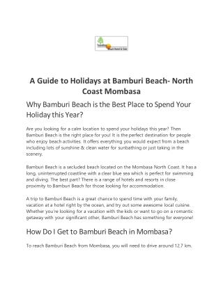 A Guide to Holidays at Bamburi Beach- North Coast Mombasa