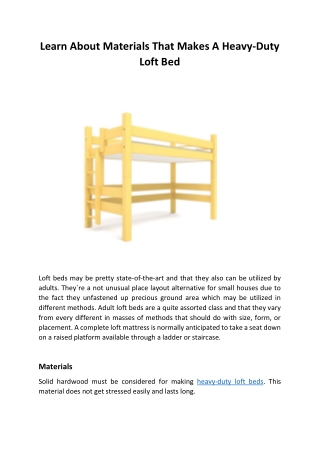 Learn About Materials That Makes A Heavy-Duty Loft Bed