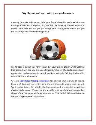 Buy Players and Earn with their Performance