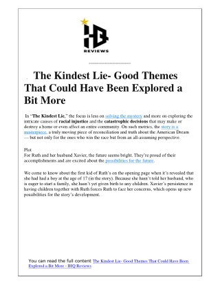 The Kindest Lie- Good Themes That Could Have Been Explored a Bit More pdf