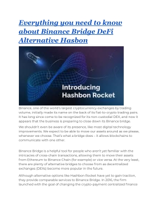 Everything you need to know about Binance Bridge DeFi Alternative Hasbon