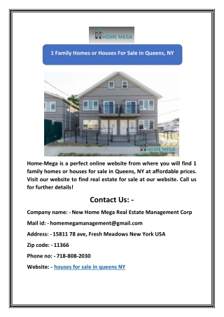 1 Family Homes or Houses For Sale in Queens, NY